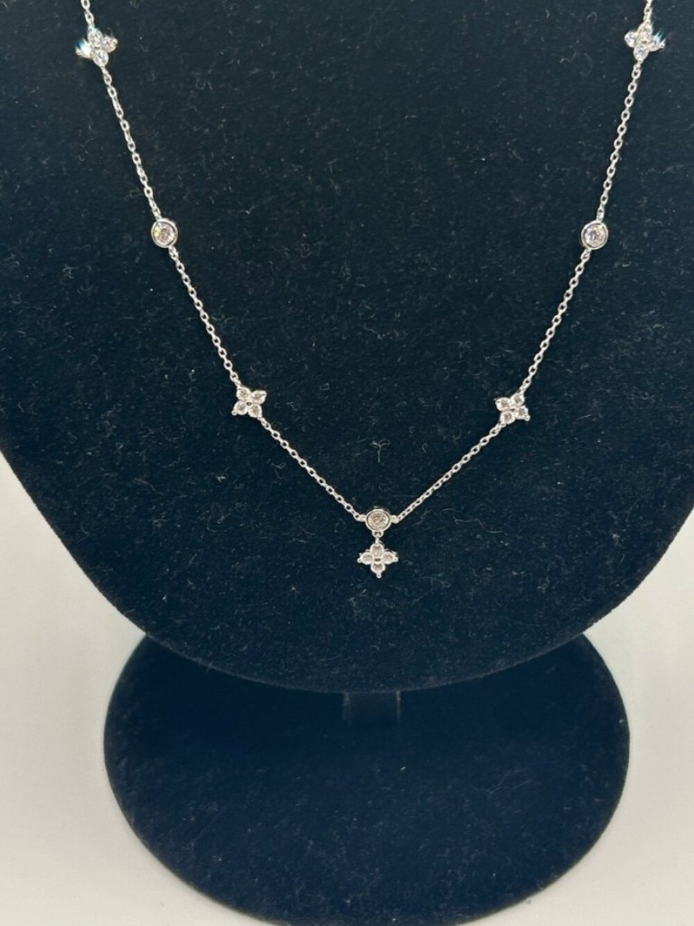 Womens Moissanite Station Necklace 925 Sterling Silver 18 Inch GRA VVS1 Dainty - Picture 4 of 7